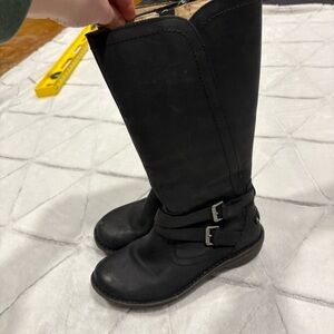 UGG Australia Rosen Riding Boots Black Leather 7 Womens Wool Fur Lined Winter